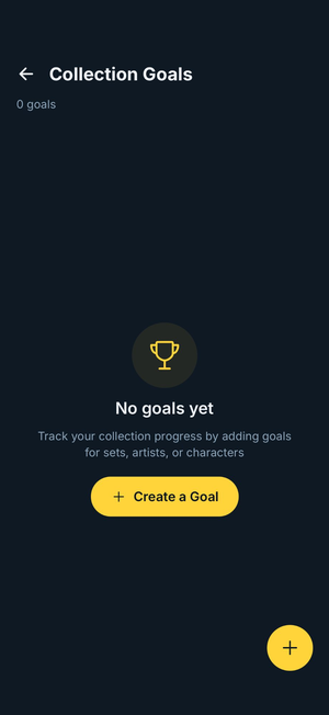 CardDex Scanner collection goals screen